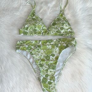 NEW ROMWE retro green floral bikini M